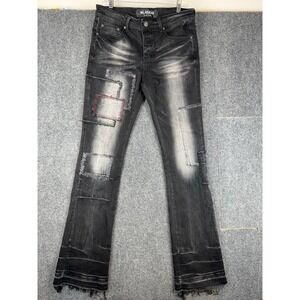 Valabasas Jeans Mens 32 Black Patchwork Stacked Raw Hem Skinny Denim Y2K